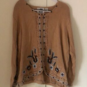 Woman’s brown rare fall storybook knit’s beaded artsy Sweater blouse